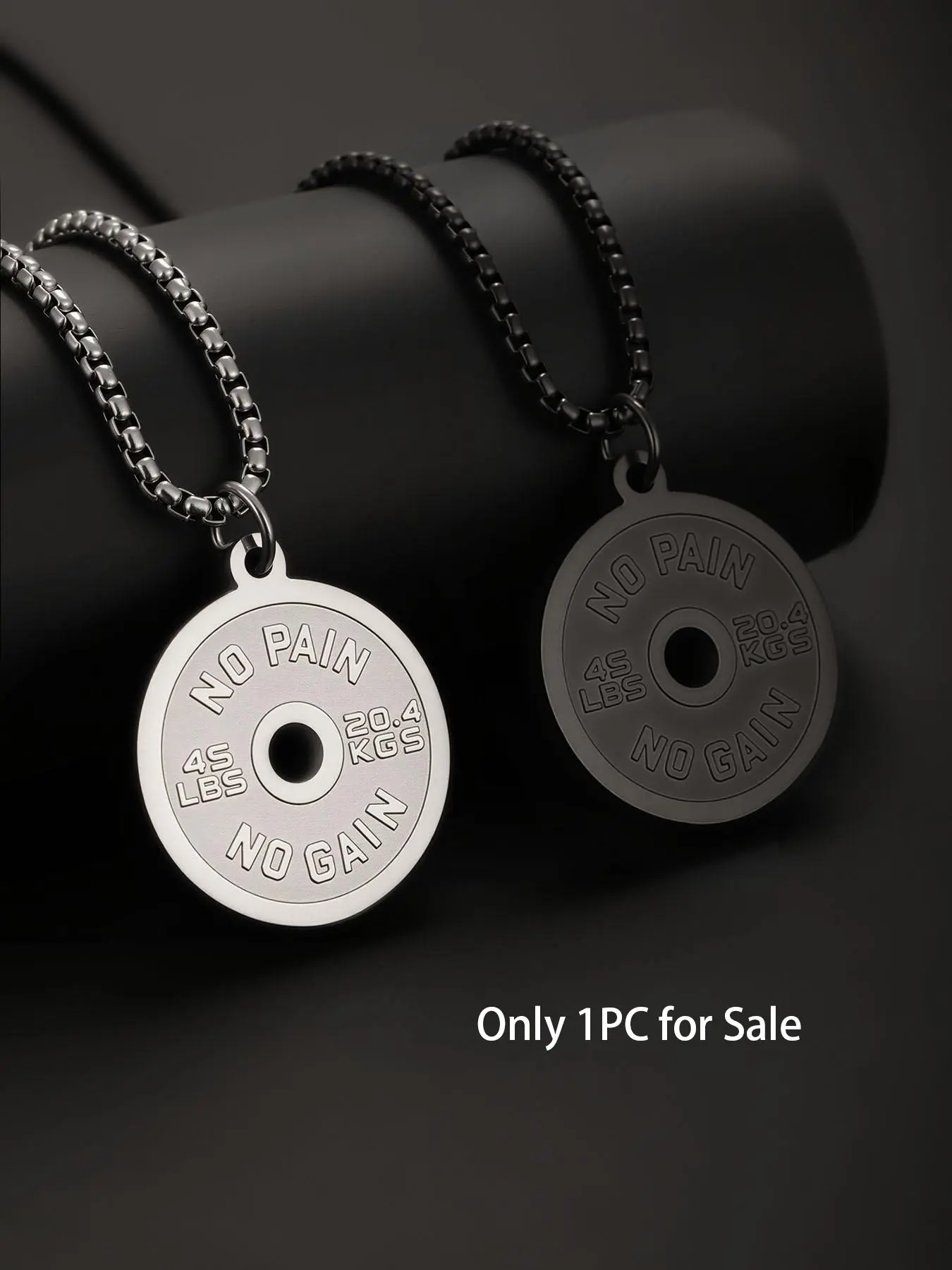 1PC Stainless Steel Round Dumbbell Pendant Necklace for Men NO PAIN NO GAIN Fitness Necklace Man Spiritual Jewelry Trendy Charms Necklace Personalized Necklaces Birthday Gift Jewelry Durable Fashion Accessory