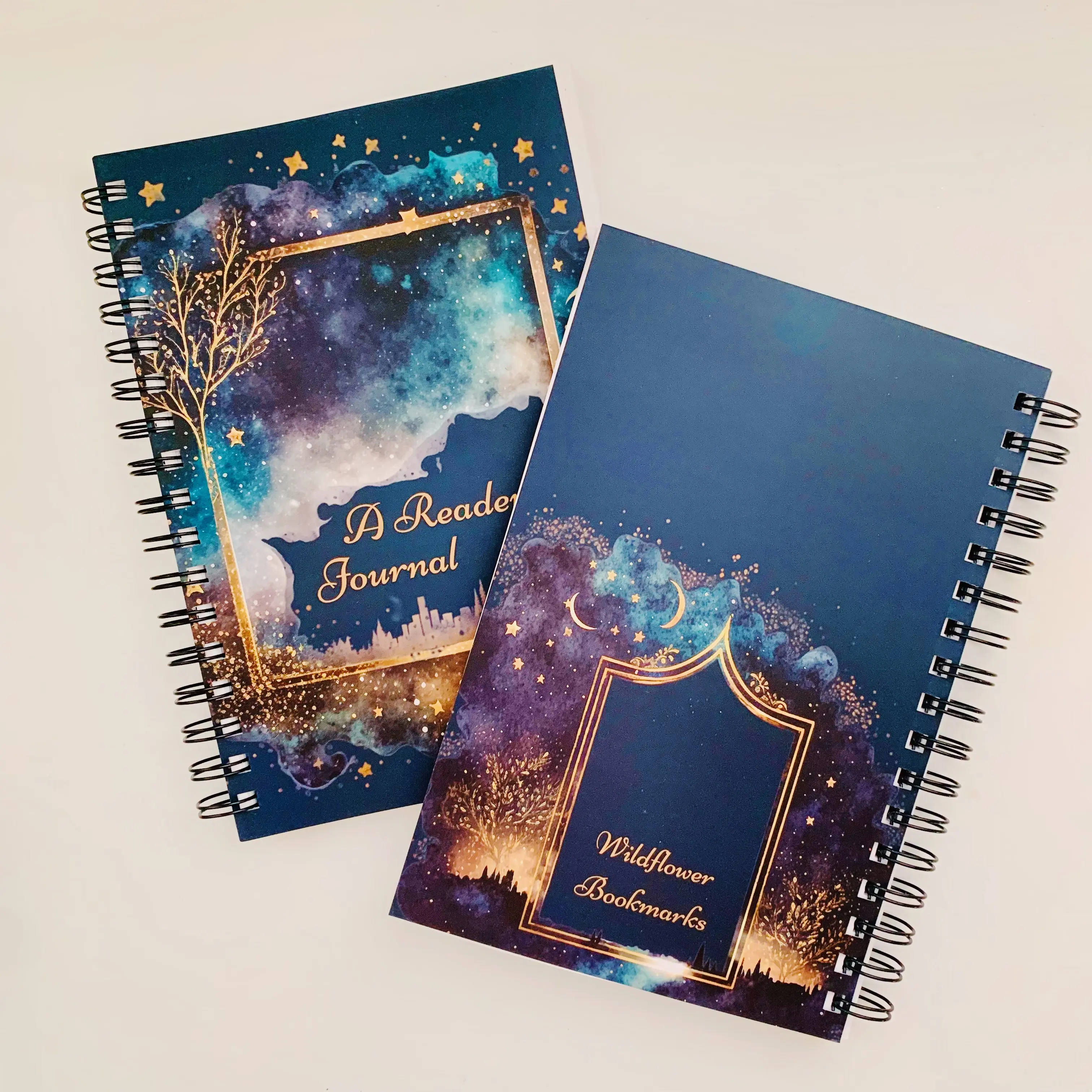 Celestial Reading Journal with 200 book reviews, Monthly Reading stats, Star Rating, and Genre Tracker
