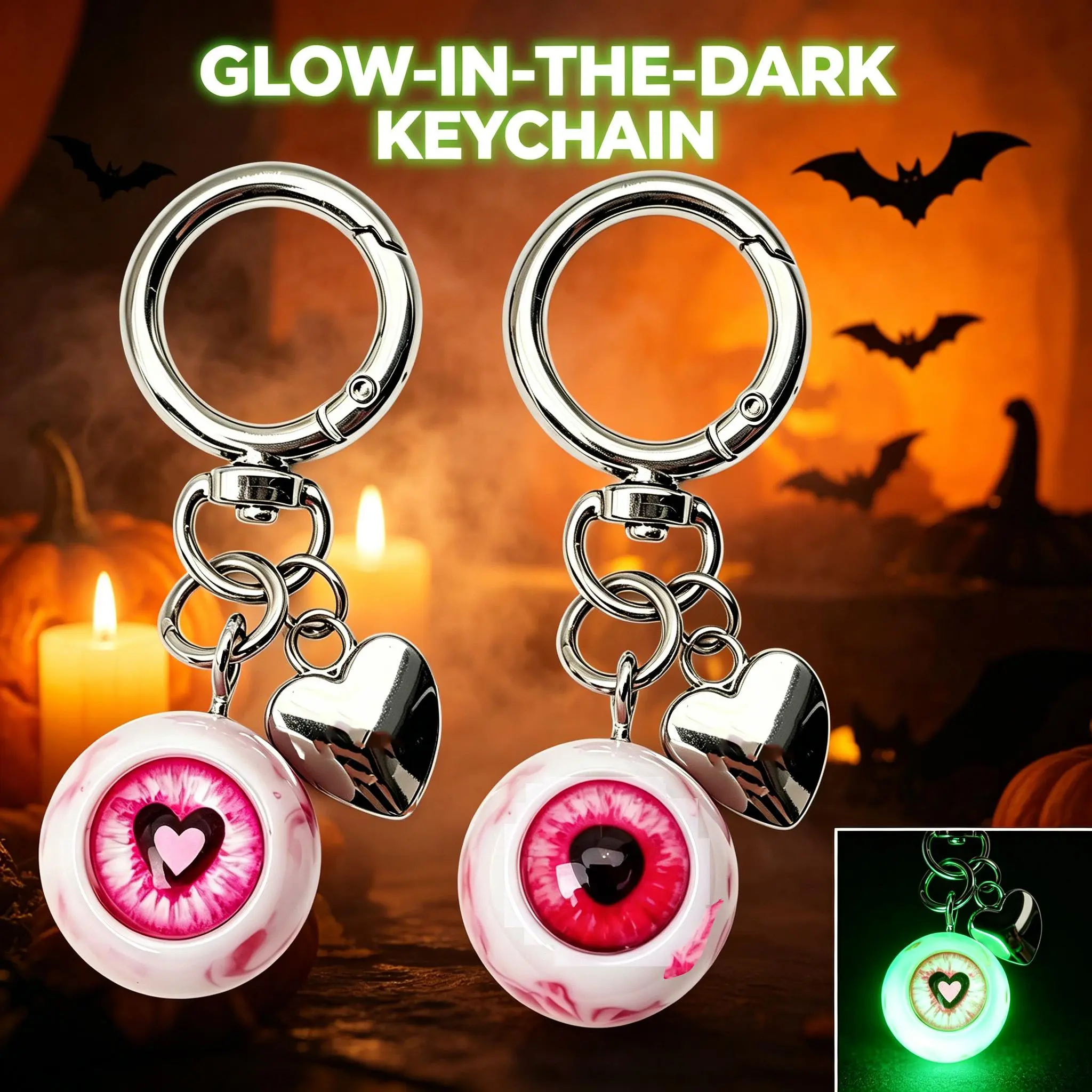 Glow-in-the-Dark Gothic Horror Eyeball Keyring, Stylish Halloween Bag Pendant for Daily & Party Use