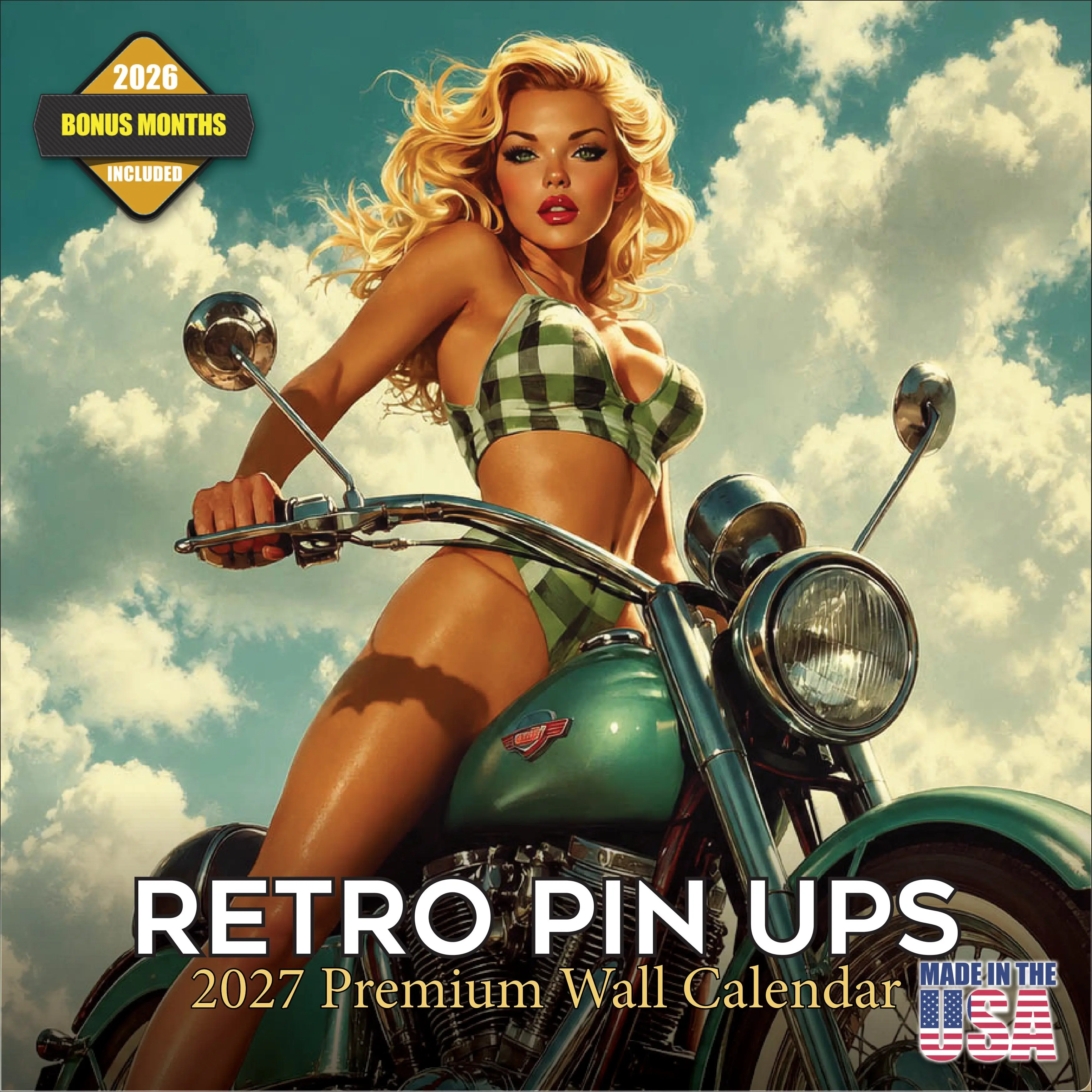 Retro Pin Ups Wall Calendar 2027 - 12" x 12" Monthly Classic Mid-Century Style Glamour Illustration Calendar