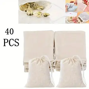 40 Pcs Set Spice Bag with Drawstring -5.91in X 3.93in, Suitable for Bulk Tea, Coffee, Filters, Reusable Self Filling Tea Bags Cover ,Textiles & Soft Furnishings