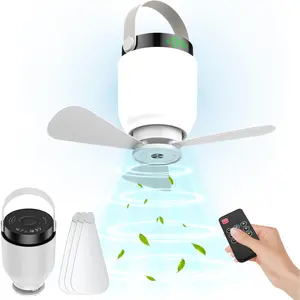 Rechargeable Camping Fan with LED Lantern, 2 in 1 Portable Small Ceiling Fan with Light for Outdoor Tent Gazebo Patio RV, USB C   White Fan with Remote, Detachable 3   Fan