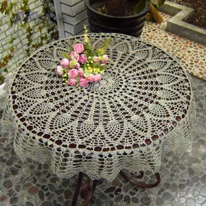 Vintage Hollow Tablecloth Beige Crochet Round Coffee Tablecloth Dustproof Tablecloth Home Decoration