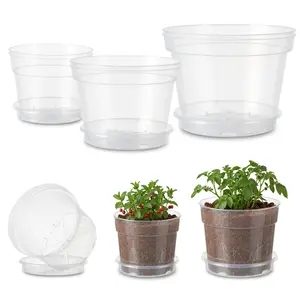 Garvee 6 Pack 6/8/10 in Clear Nursery Pots for Plants with Saucers, Thickened Plastic Plant Pots with Drainage Holes, Transparent Seeding Start Planters for Indoor Outdoor