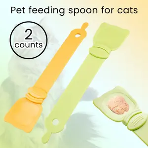 2 Counts Cat Strip Feeders, Cute Cat Head Shape Cat Food Spoons Prevents Dripping Suitable for Lickable Pet Food