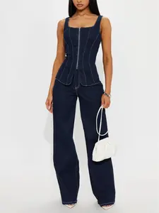 Ava Denim Pant Set - Dark Wash