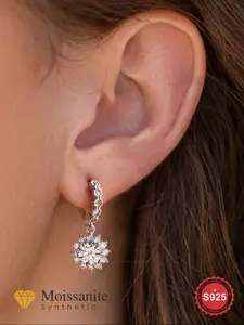 S925 Sterling Silver Synthetic Moissanite Sunflower Design Earrings, Elegant Earrings for Women, Trendy All-match & Exquisite Jewelry for Birthday Gift