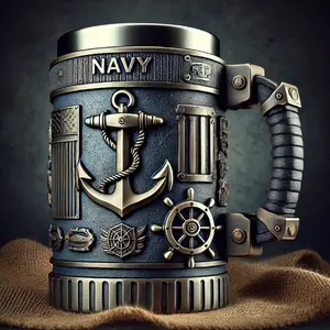 3D Resin Craft Mug Military-Themed Coffee Cup Heat-Resistant Navy Design with Anchor and Rudder premium drinkware military enthusiast creative mug