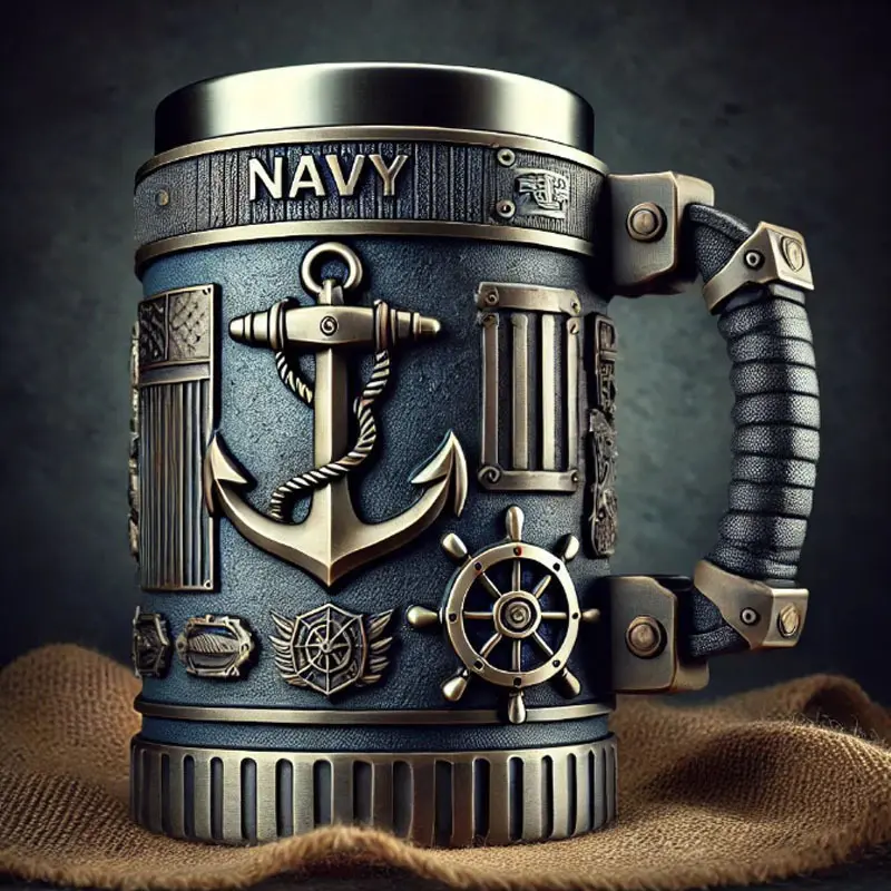 3D Resin Craft Mug Military-Themed Coffee Cup Heat-Resistant Navy Design with Anchor and Rudder premium drinkware military enthusiast creative mug