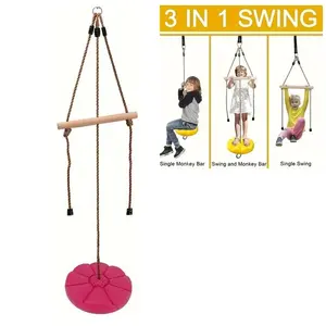Swing for Kids & Adults, Disc Swing, Tree Swing Set Accessories, Swurfer swing Rope Swing Adjustable Swing Set with Monkey Bars 3-in-1 Heavy Duty Swingset for Zipline Outdoor Backyard, Durable Garden Play Equipment, Patio swings, Perfect for Backyard Fun