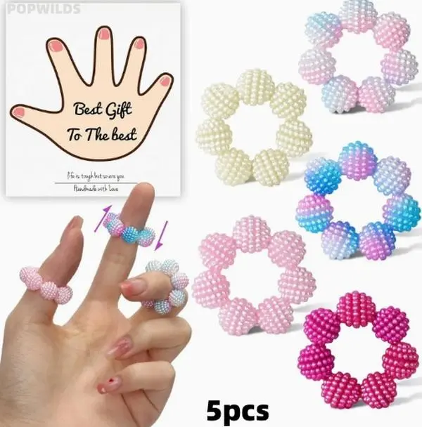 Acupressure Rings 5-Pack, Spiky Stackable Fidget Jewelry for Adults, Quiet Sensory Toy for Stress Relief in the Office, Fidgets