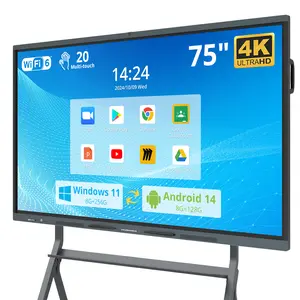 75″ Smart Board, 4K UHD Interactive Whiteboard Built in Dual System and 48MP Camera, All in One Digital Whiteboard for Home, Classroom and Business (Wall Mount Included)