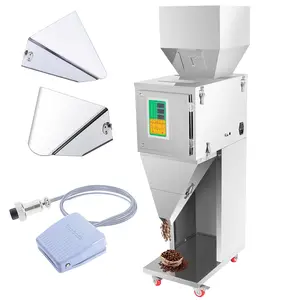 Particle Filling Machine, 10-999g Granular, Automatic Weighing Filler, 110V，Stainless Steel Subpackage Machine w/Foot Pedal, 13-20 Bags/Min & Weight Adjustable for Tea Grain Seed Coffee Beans
