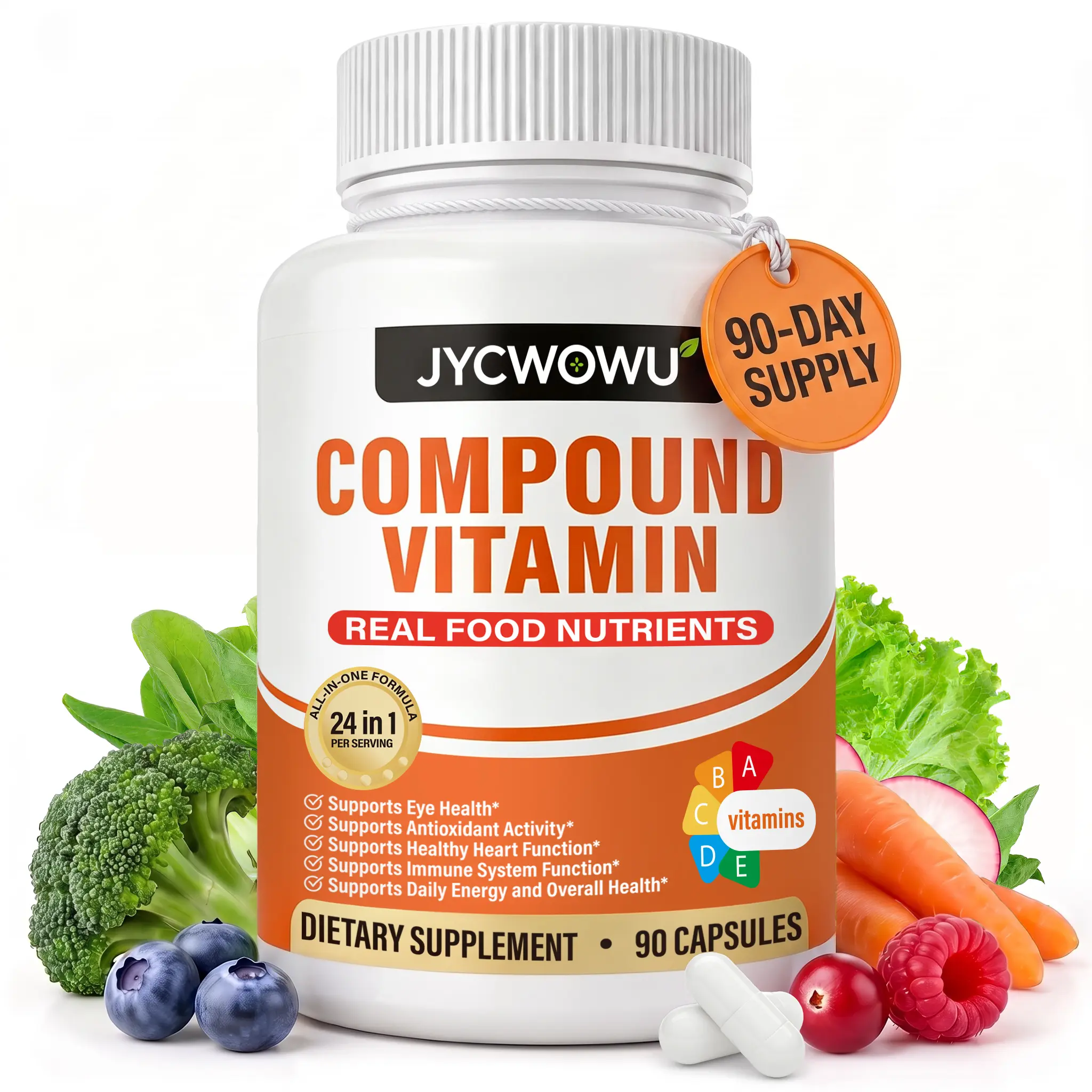 Daily Multivitamin for Men and Women - 24-in-1 Multi Vitamin Mineral Supplement with B Complex - Immune & Energy Support - 90 Capsules - JYCWOWU