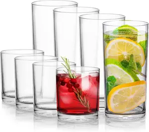 Set of 8 Plastic Drinking Glasses - Durable and Lightweight Drinkware for Everyday Use, Ideal for Parties and Outdoor Events
