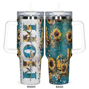 Sunflower Pattern Tumbler, 1 Count Stainless Steel Insulated Cup, Durable Water Bottle, Perfect for Her, Unique Birthday Gift for Mother, Wife, Women, Drinkware