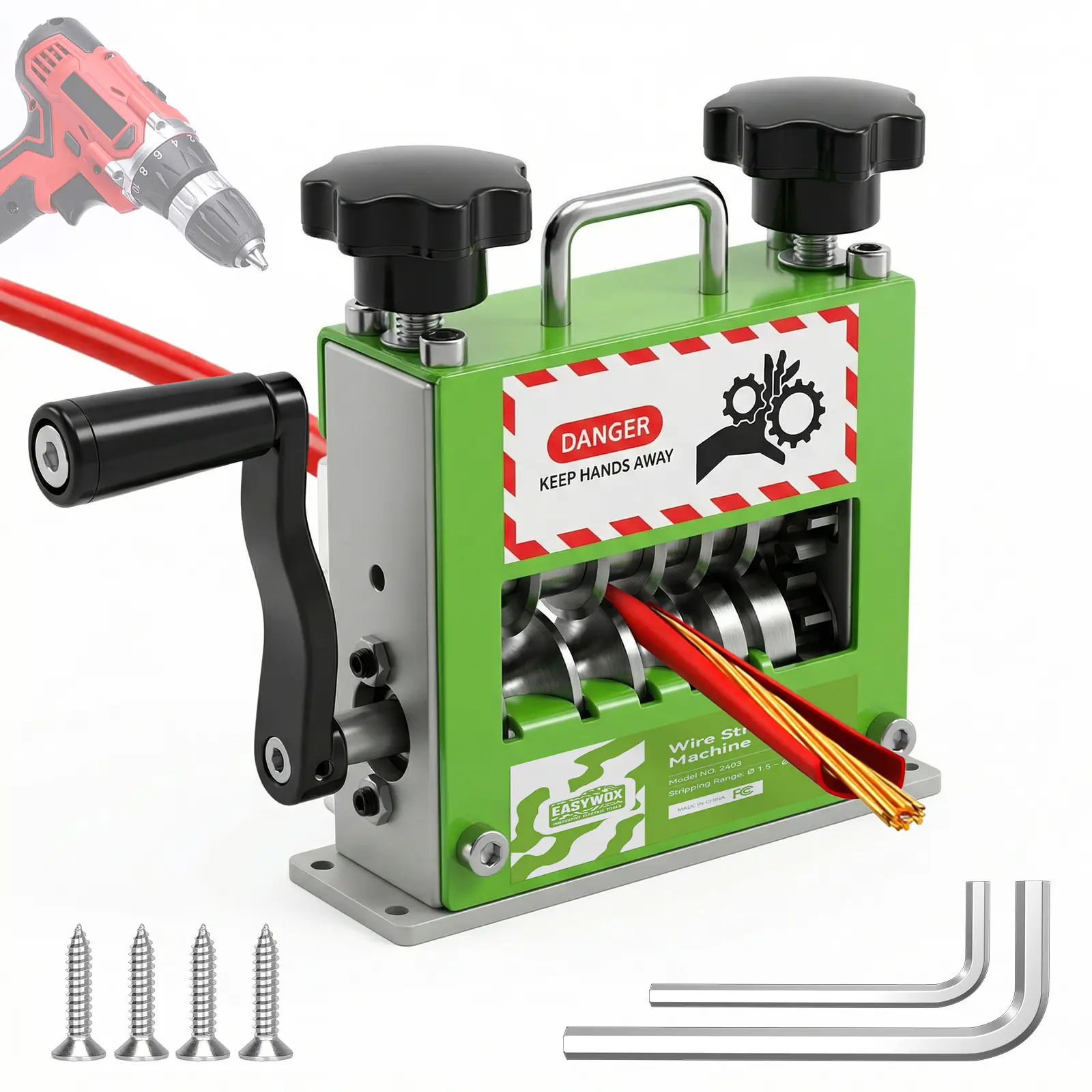 EasyWox Manual Wire Stripping Machine, Drill Powered Hand Crank Wire Stripper Tool with 6 Channels 5 Blades, Fits 0.06"–0.67" Wires, Scrap Wire Stripping Machine for Scrap Copper Recycling tiktokshopbacktoschool