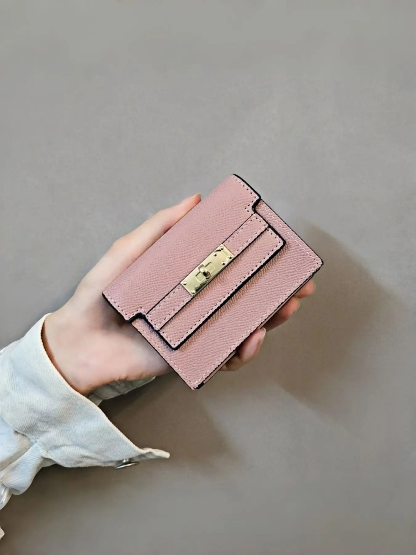 Luxury Kelly Bag Style Card Holder, Cross Stitch Leather Texture, PU Leather Wallet, Textured Wallet, Fashionable Wallet, Exquisite Wallet, Multi-Card Slots, Anti-Magnetic Business Card Case, Elegant Design