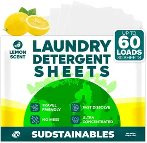 Sudstainables Laundry Detergent Sheets 60 Loads – Dissolvable Laundry Sheet for Washing Machines, Compact Alternative to Liquid & Powder Detergent, Travel-Friendly Soap | Lemon