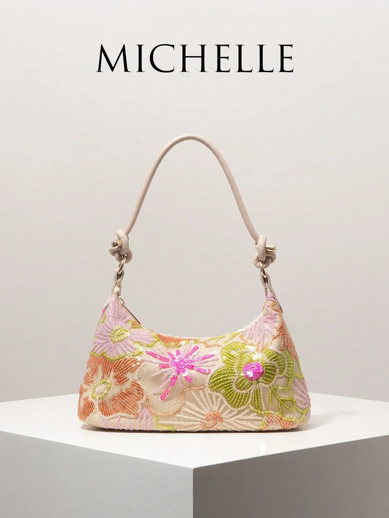 USAE Sequin Shoulder Bag Floral Embroidered Elegant Party Clutch Prom Wedding Accessory Fashion Women Handbag Gift For Her Vintage Look