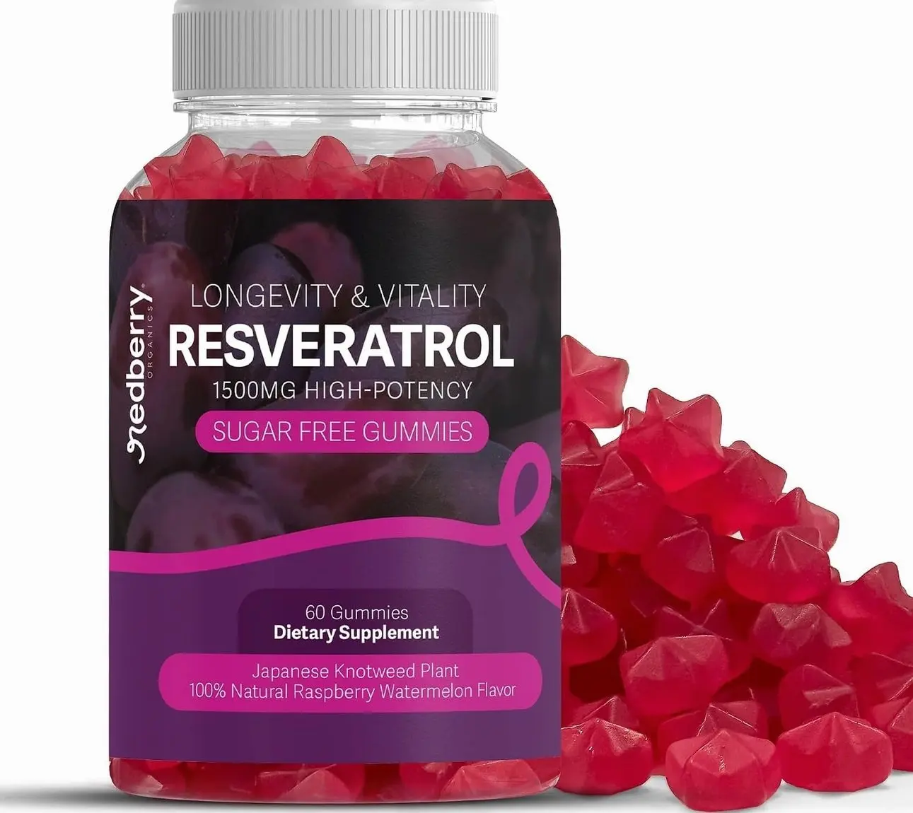 Resveratrol Supplement 1500mg Gummies | 98% Pure Japanese Knotweed | Resveratrol Organic Ingredients, Sugar-Free, Gluten Free | Daily Longevity & Healthy Aging Supplement