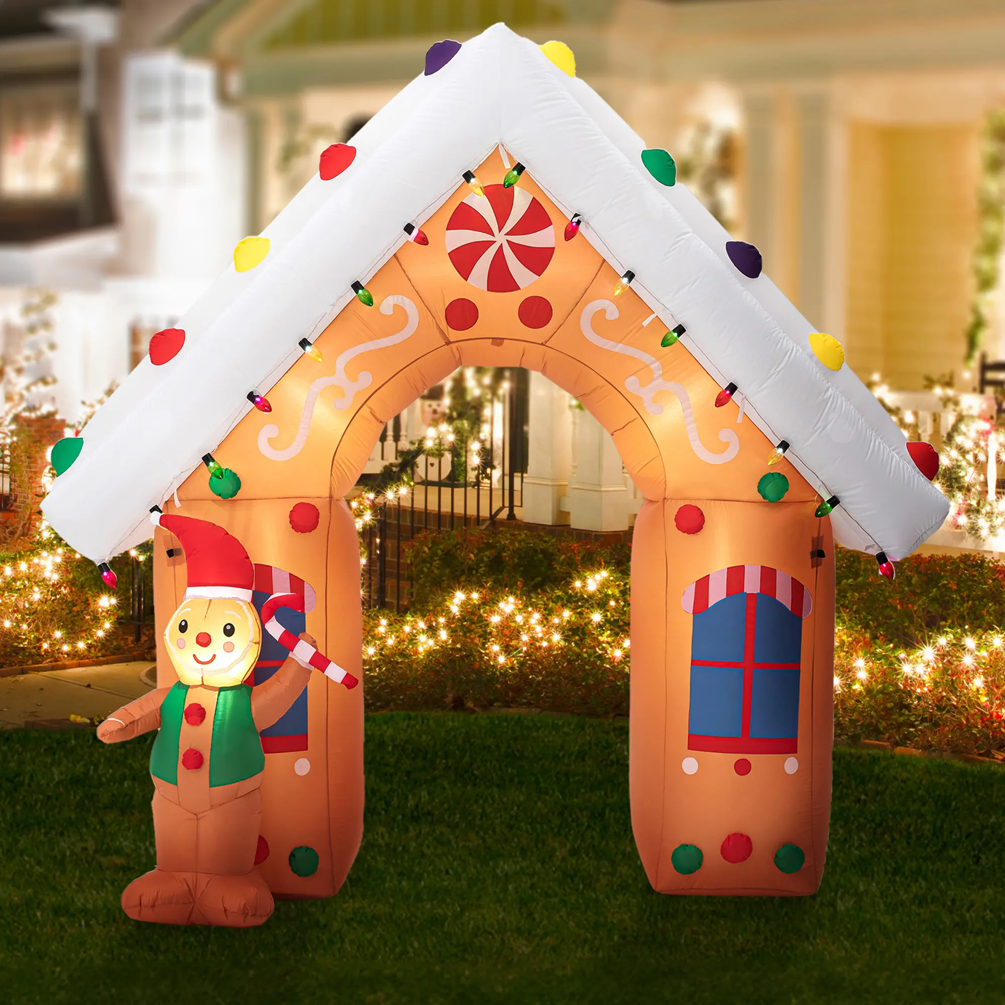 【Christmas in July】 Glitzhome 8FT Lighted Inflatable Gingerman House Decor