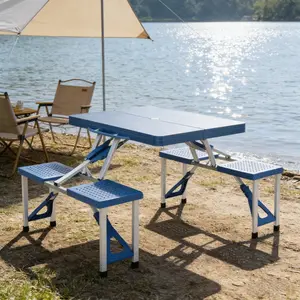 One-piece Portable Folding Table with Stool for Camping Picnics All-in-One Compact Design Lightweight Foldable Suitcase Style Outdoor Living Furniture