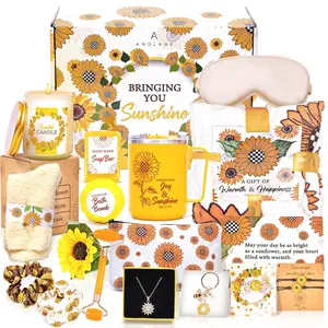 Sunflower Gifts for Women - 18Pcs Unique Gift Basket Set with Sunshine Box Care Package, Birthday Gifts, Best Friend & Sister, Thoughtful Gift Basket