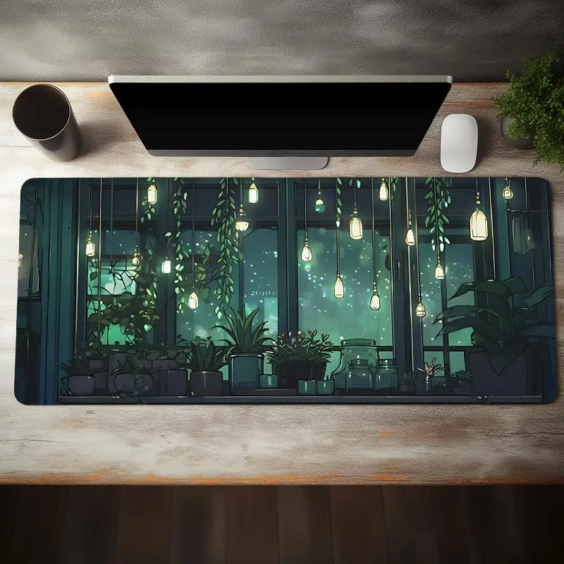 Creative Window Night Sky & Plant Pattern Extended Mouse Pad, 1 Count Large Gaming Mouse Pad, Non-slip Personalized Mouse Pad For Home Office Desk, Aesthetic Desk Accessories, Desk Accessory, Extended Mousepad