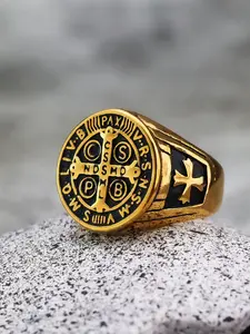 Saint Benedict Exorcism Ring, Catholic Titanium Steel Ring, St. Benedict Cross Ring, Roman Cross Protection Jewelry, Statement Ring