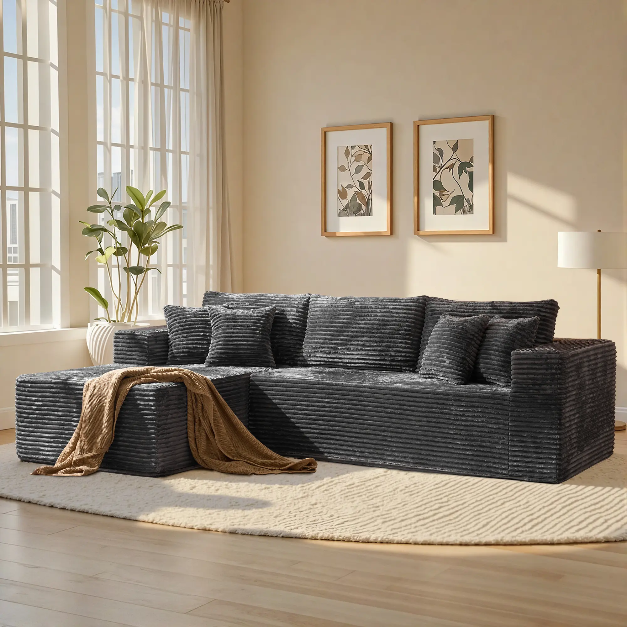 108" Grey L Shpae Sofa Left Chaise