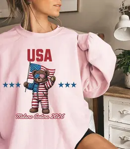 Olympic 2026 Crewneck Sweatshirt, Teddy Bear Ski Graphic, Cozy Unisex