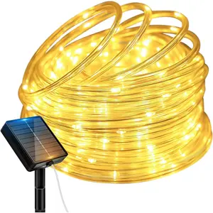 Solar Rope Lights Outdoor, 120LED 46FT Solar String Lights Outside , 8 Lighting Modes Solar  Strip Tube Light for Garden Tree Christmas Yard Party Wedding Decor, Warm White