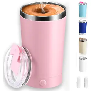 Self Stirring Mug with Lid, 13.5oz  Stirring Coffee Cup, Rechargeable 316 Stainless Steel, Auto-Mixing for Coffee, Milk, (Pink)
