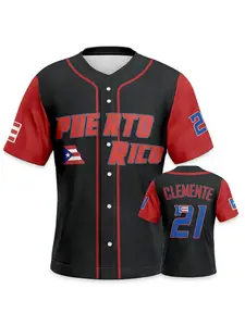 Men's Classic Print Baseball Jersey, Lightweight Jersey, #21 Roberto Clemente Puerto Rico World Series Soft and comfortable against the skin, quick-drying and breathable Ideal for athletic training & everyday wear Jersey Top
