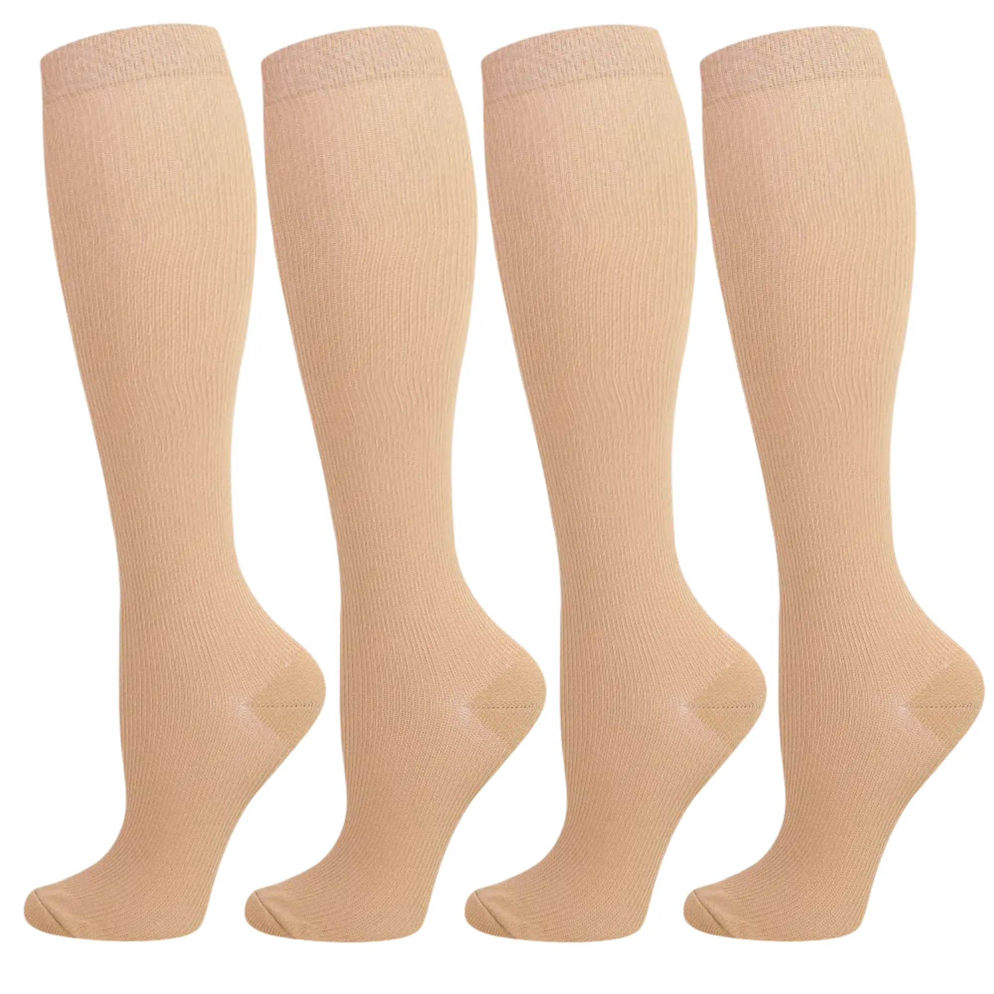 Women & Men Compression Socks, 15-20 mmHg 4 Pairs Knee High Support with Soft Top Band, Flex-Knit Feel and Workday Comfort for Teachers, Commuters, Retail Staff, Air Trips and Daily Steps