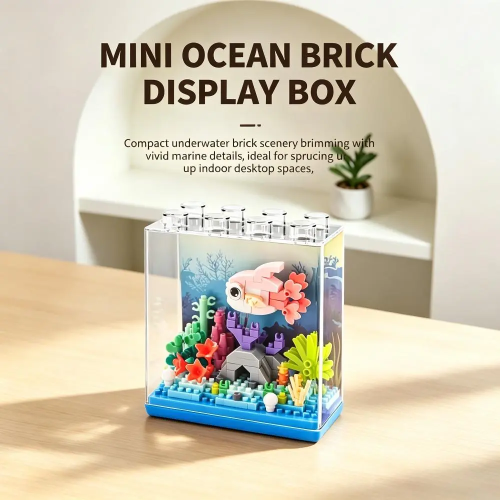 Unisex Micro Particle Marine Life Mini Bricks Set - Plastic Blocks DIY Assembled Stress-Relief Toy, Sea Creatures Collectible Desktop Ornament with Display Box (Turtles, Whales, Devil Fish & More)