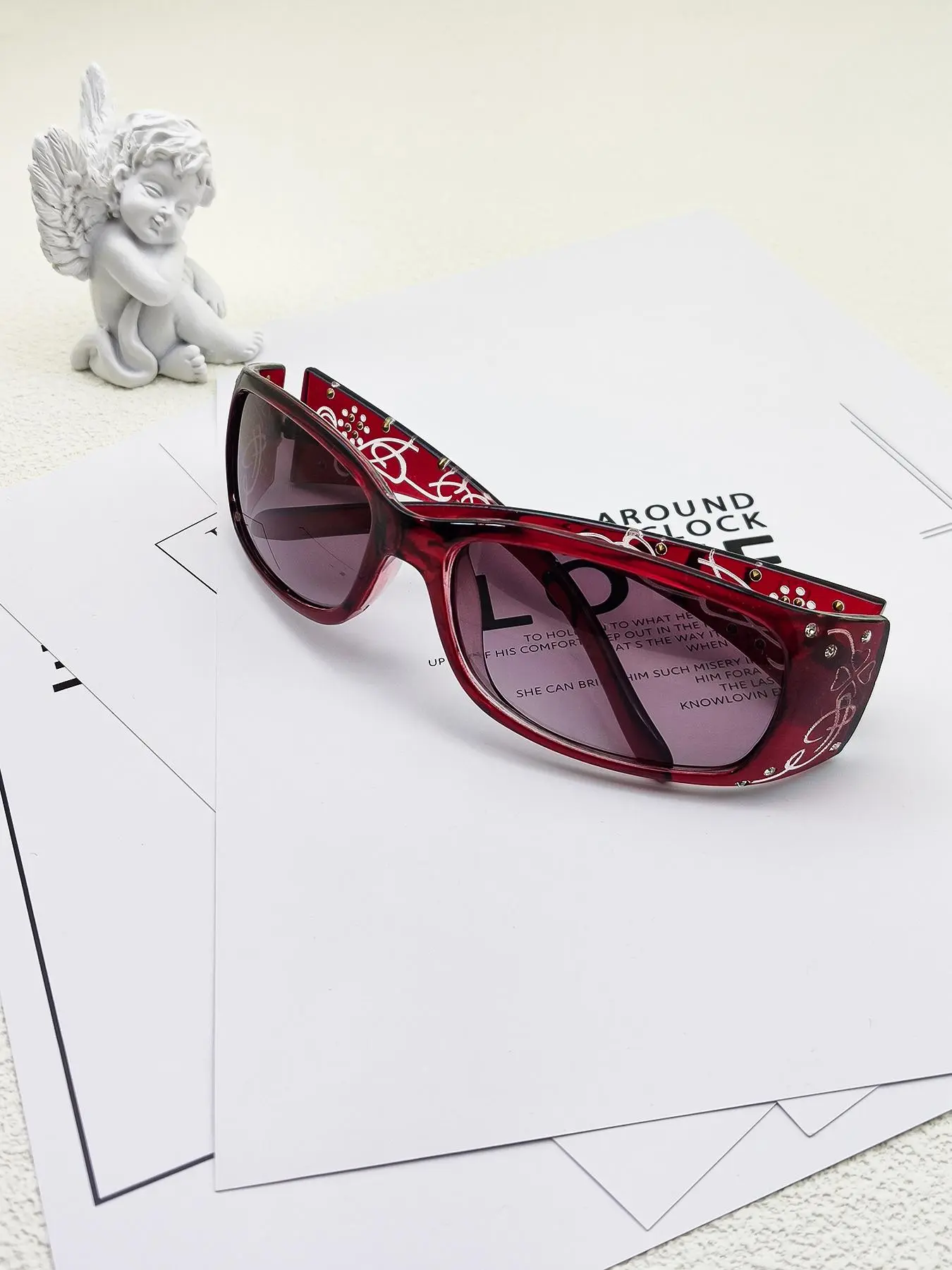 Fashionable All-match Tinted Lens Glasses, Stylish Rhinestone Decor Four-leaf Clover Pattern Design Glasses, Summer Fashion Eyewear for Daily Used, Trendy Shades, Rhinestone Concert Glasses, Eyewear Lux Trendy, Trending Glasses