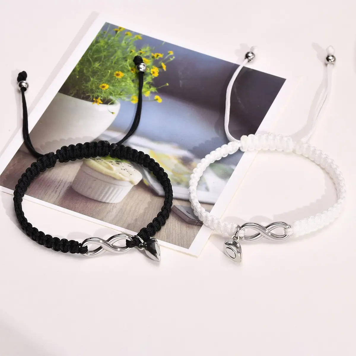 Adjustable Size Bracelet Set - Handmade Braided Cord with Infinity, Cross, Puzzle Charms, Cute Boyfriend Gifts, Love Gift for Couples, Boyfriend Gifts Cute