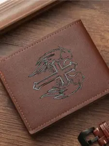 Men's Cross Leather Wallet, Hand-Drawn Cross Print, Gothic Religious Theme, PU Leather, Unique Style, Perfect Gift for Fans