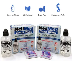 NeilMed Sinus Rinse Kit Combo Pack - 2 Sinus Rinse Bottles & 100 Premixed Packets for Nasal Allergies & Daily Hygiene pH Balanced Saline Solution for Sinus Pressure Relief Value Pack - Cleansing