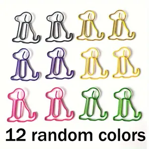 12pcs Colorful Animal Shaped Paperclips, Cute Dog Design, Iron Material, Perfect for Office File Organization, Stationery