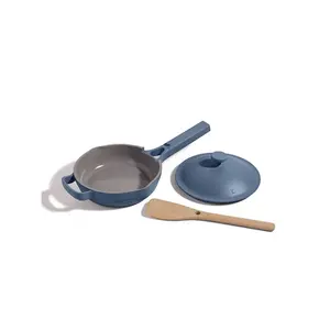 Our Place 3PC Aluminum Ceramic Glass Mini Pan Cookware Set 450F 1.2QT Blue 8.5"