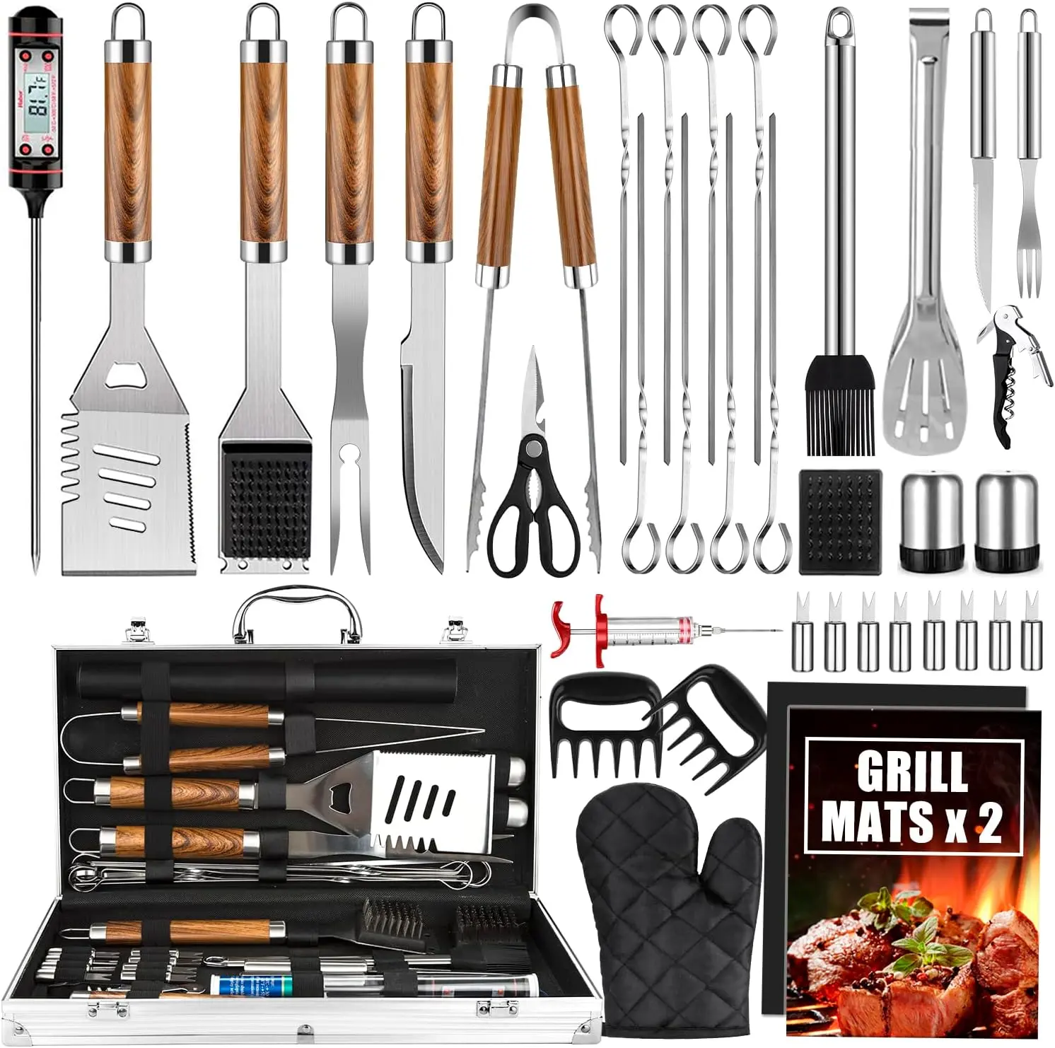 BBQ Grill Accessories Set, 38 count Stainless Steel Grill Tools Grilling Accessories with  Case, , Grill Mats for Camping/Backyard Barbecue, Grill Set for Men Women