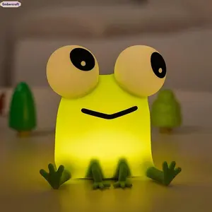 Cute Squishy Frog LED Night Lamp - Rechargeable 3-Level Dimmable Silicone Table Bedside Lamp, USB Powered Ambient Night Lights, Kawaii Cottagecore Girl Room Decor, Nightstand LED Lights Accessory