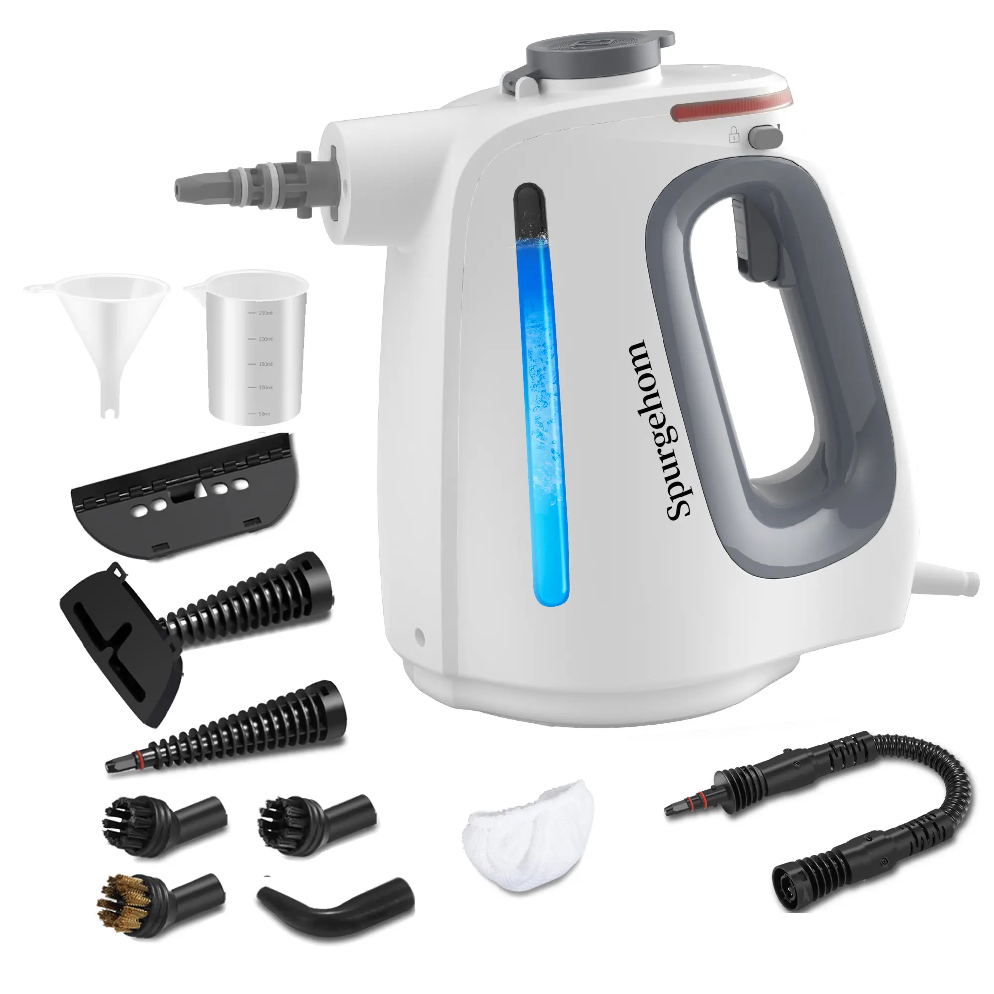 Spurgehom Pressurized Handheld Steam Cleaner - 350ml Lightweight Aluminum Alloy Home Appliance, 11pcs Tools for Car Detailing & Housekeeping, Corded Non-Bleach Crevice-Handled Steamer Steam Cleaners, Handheld Steam Cleaners