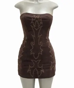 Brown suede boot stitched dress