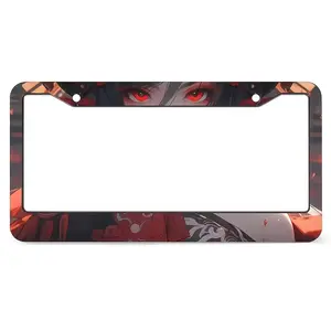 High-Quality Anime-Style Metal License Plate Frame, Creatively Simulating Chinese-Style Female Art Decoration, Includes Installation Screws, Suitable for Various Car Models, Vibrant Colors