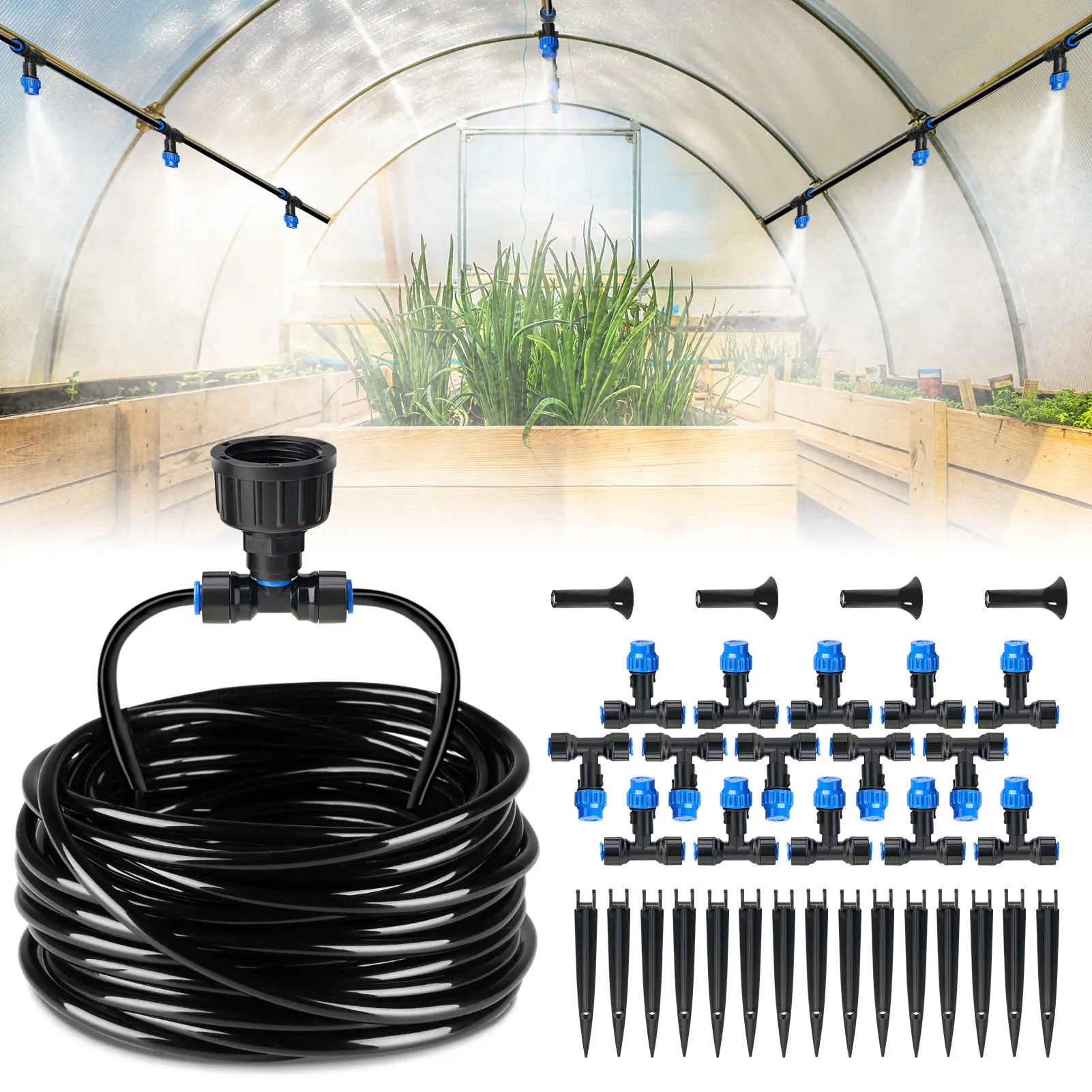HIRALIY Greenhouse Mist Drip Irrigation Kit, Quick Connector Automatic Misting Irrigation System for Garden, Flower Bed, Hanging Plant summergarden,campingessentials,outdoorfurnitureset,campinggear