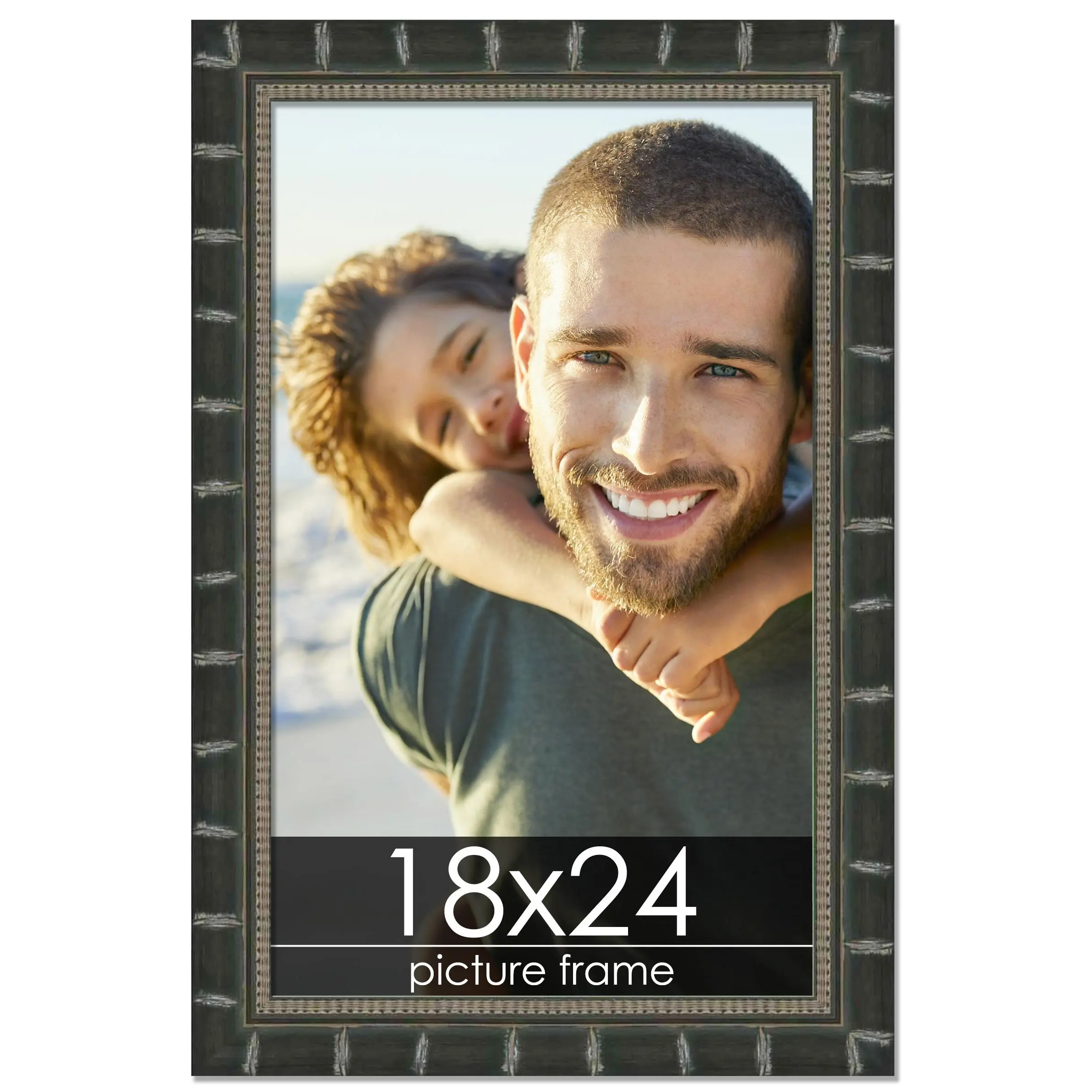 18x24 Black Modern Bamboo Picture Frame - UV Acrylic, Foam Board Backing, Hanging Hardware